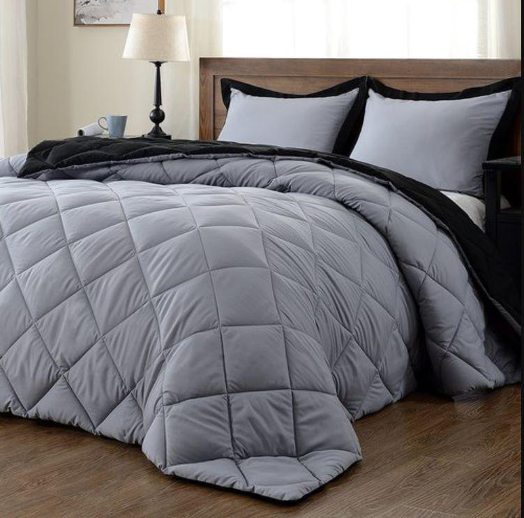 300gsm 5-Piece Monochrome Reversible Comforter Set - 240 X 240 - Black & Charcoal