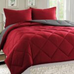 300gsm 5-Piece Monochrome Reversible Comforter Set - 240 X 240 - Red & Charcoal