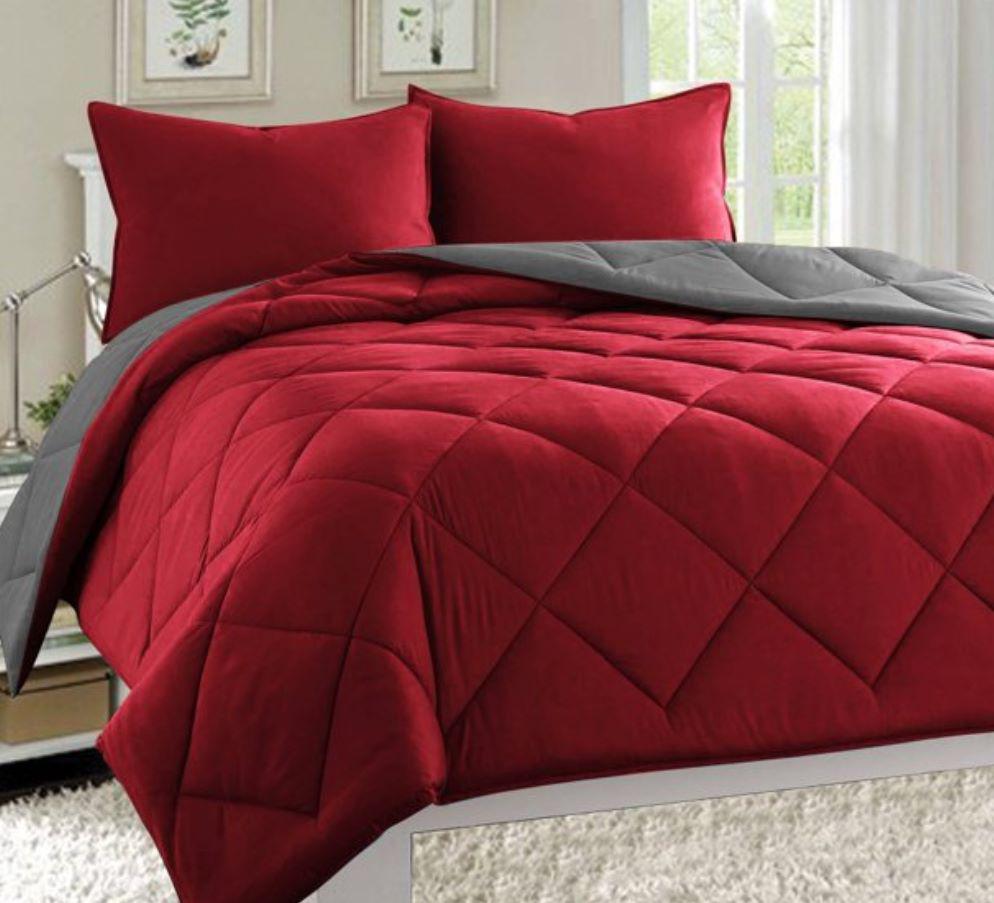 300gsm 5-Piece Monochrome Reversible Comforter Set - 240 X 240 - Red & Charcoal