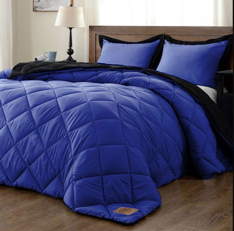 300gsm 5-Piece Monochrome Reversible Comforter Set - 240 X 240 - Royal Blue and Black