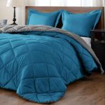 300gsm 5-Piece Monochrome Reversible Comforter Set - 240 X 240 - Smoke Blue & Pebble