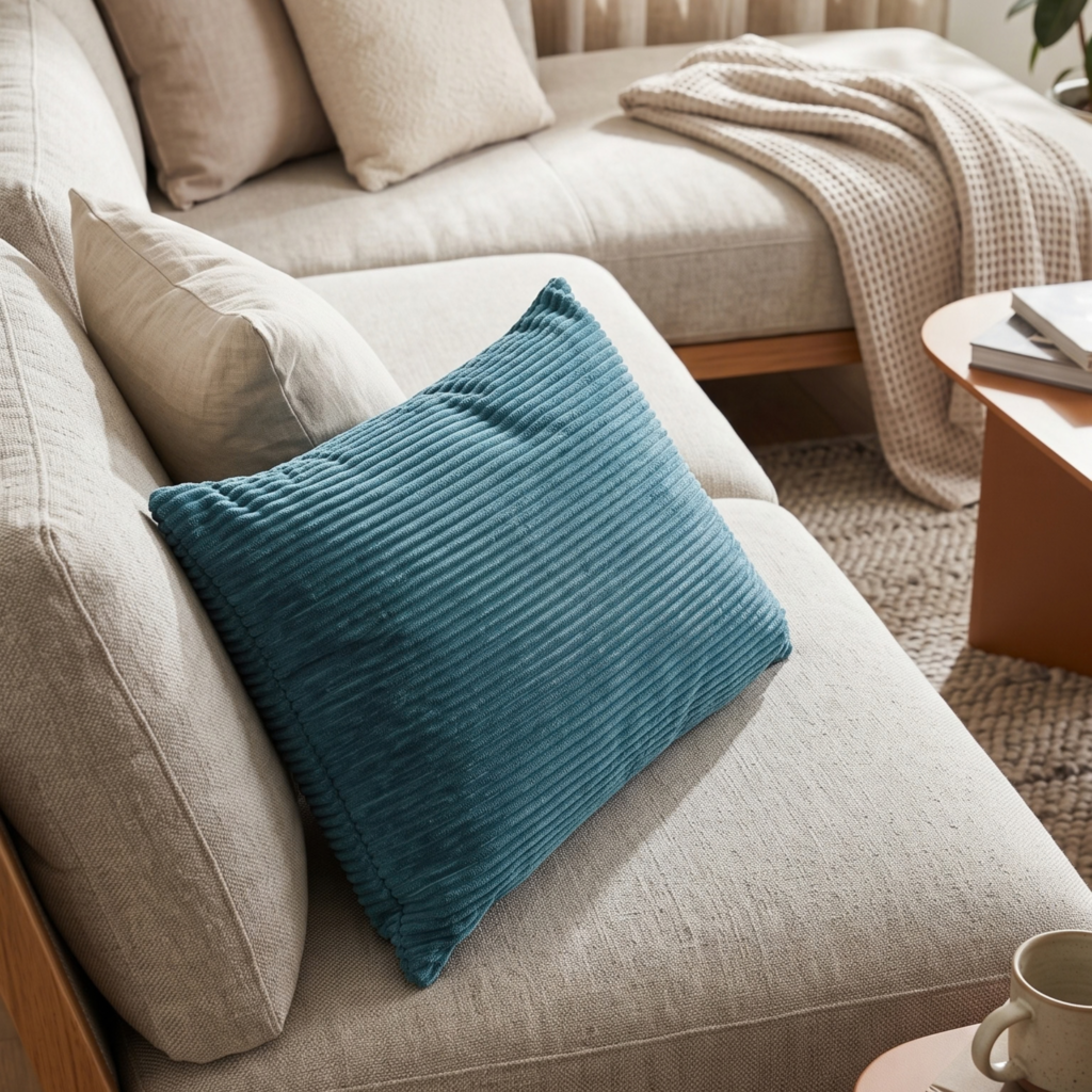 Corduroy Scatter Cushion –  Teal- 60 × 40 cm