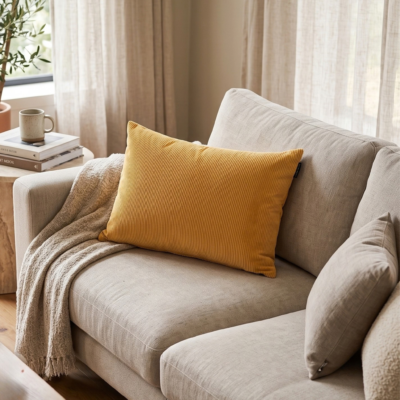 Corduroy Scatter Cushion – Yellow - 60 × 40 cm